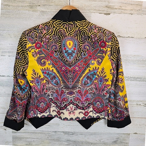 Bebe Vibrant Paisley Open Blazer Jacket Size XS Black Artsy Eclectic Boho - Picture 8 of 14